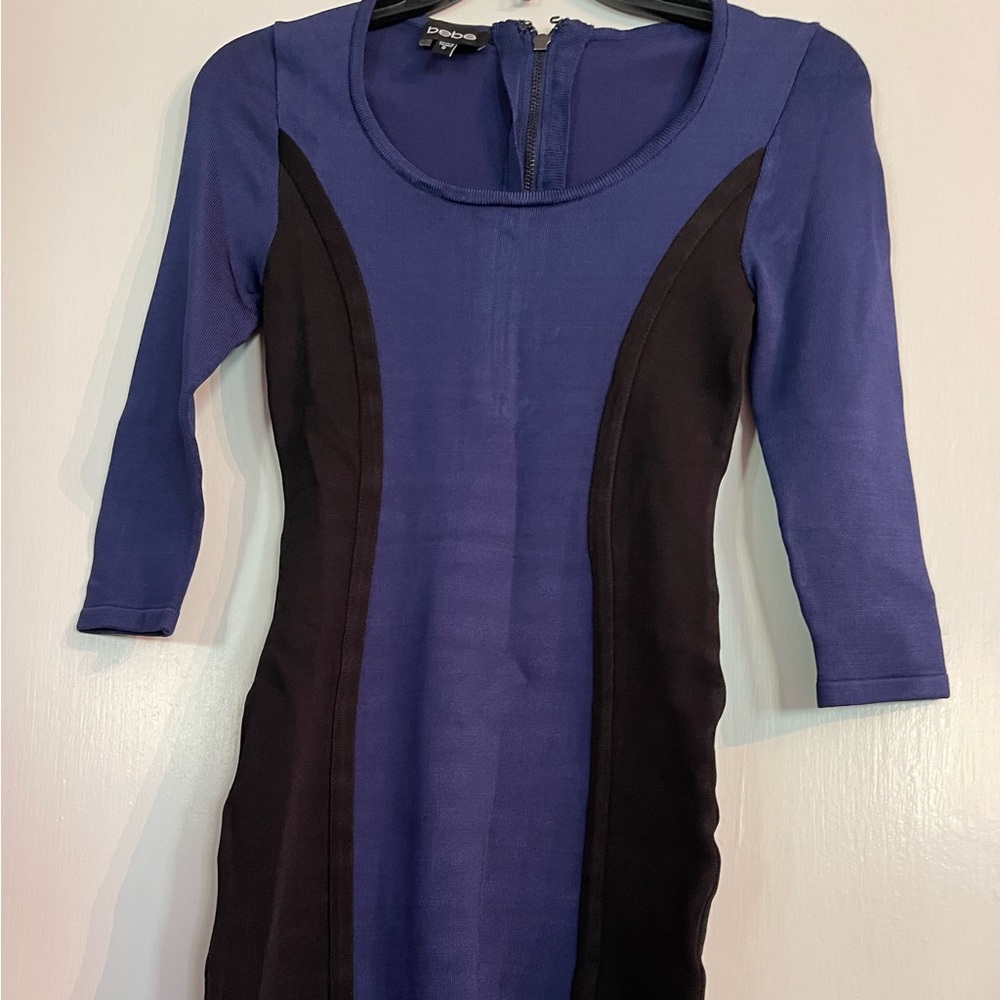 Bebe Bodcon Blue Black Stripe dress size smal